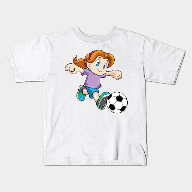 Girl as Soccer player with Soccer ball Kids T-Shirt by Markus Schnabel